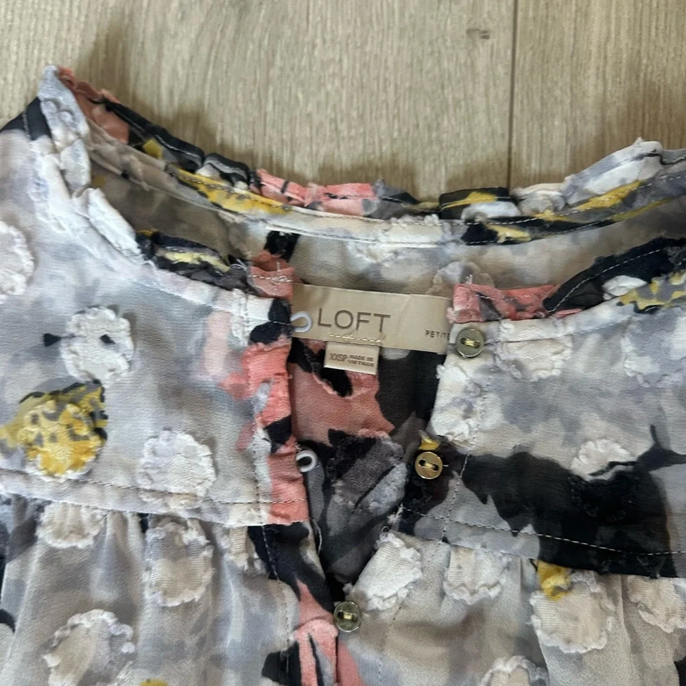 LOFT Floral Blouse - Pink, Yellow, Gray - Picture 2 of 3